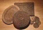 Thanksgiving table setting, rattan placemats, rattan tableware
