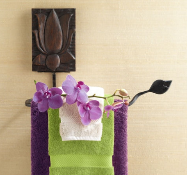Handcrafted towel rack lotus motif towel rack lotus motif acacia wood