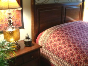 red and cream fall bedroom