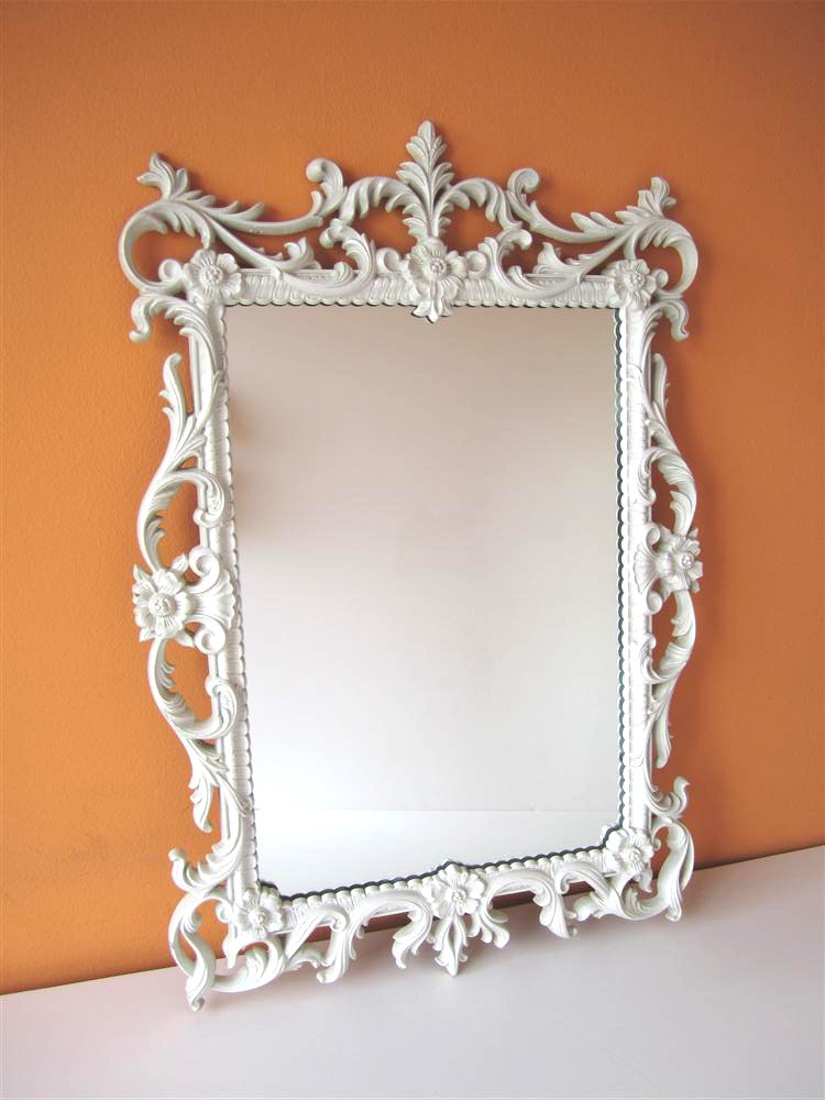 white framed floral mirror Bathroom Decor Ideas