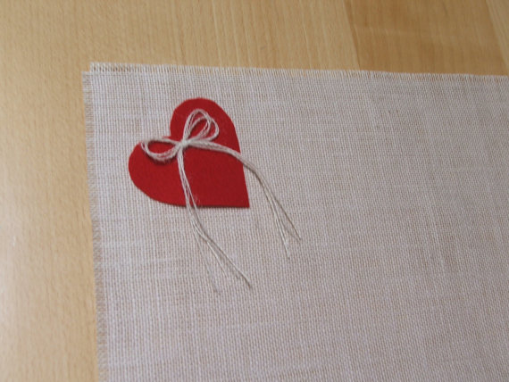 Red heart burlap placemat