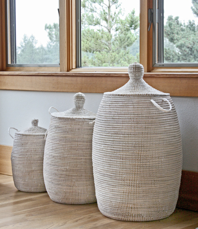 white tall storage baskets