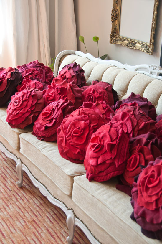 Handmade red rose pillows