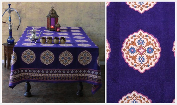 Sultan's Palace Deep Blue Moroccan Vintage Medallion Tablecloth Moroccan dining room decor