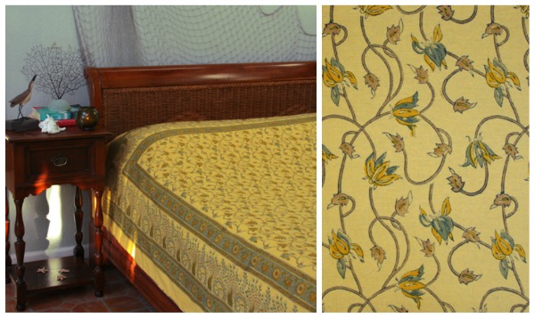 Waltz of the Vines Beach Bedroom Yellow and Blue Coastal Cotton Bedspread