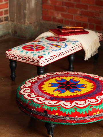 DIY suzani ottoman colorful round suzani ottoman