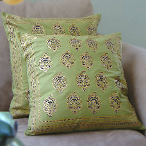 memories of shalimar Asian Green Floral Pillow Cushion Cover