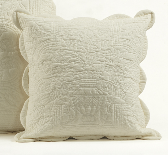 Off white quilted cotton throw pillow