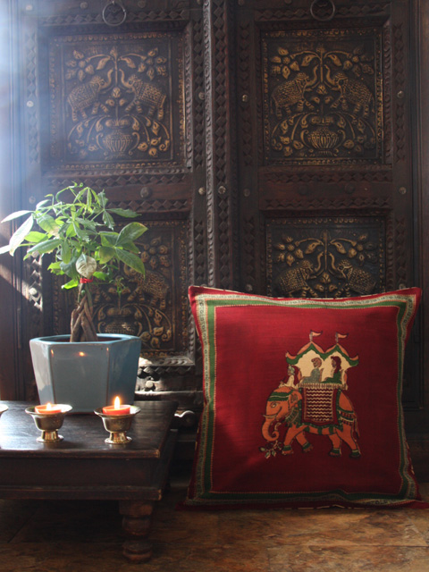 Burgundy elephant cushion cover