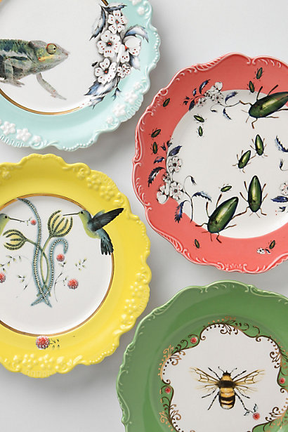 pink green yellow and blue dessert plates