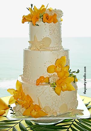 Wedding cake with tropical flowers