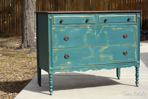 Distressed Teal Layered Paint Dresser