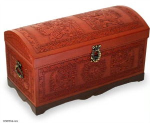 cedar and leather chest novica orange engraved storage chest