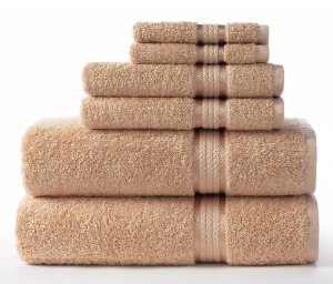 beige bath towels