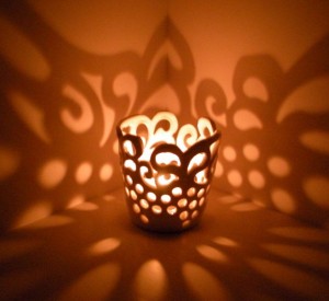 Hand carved lace votive