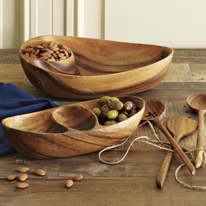 Carved wood serveware