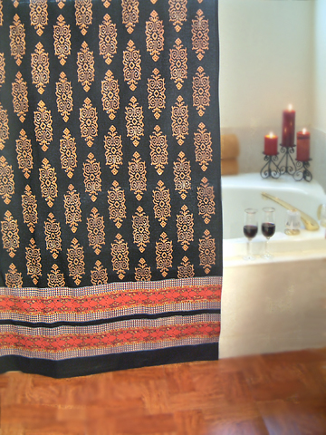 black and gold shower curtain kilim pattern cotton shower curtain