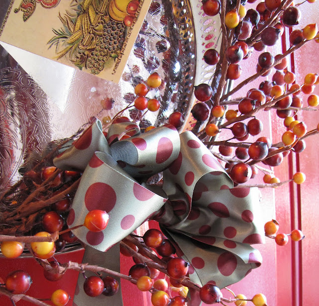 Silver tray and berry garland