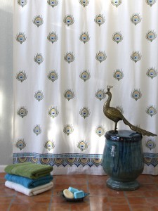White and Turquoise Peacock shower curtain
