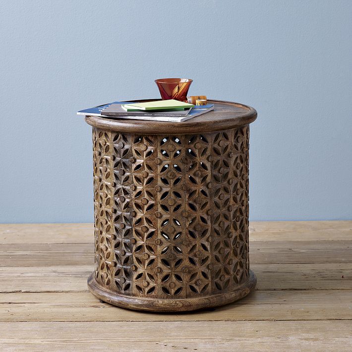 Carved wood side table