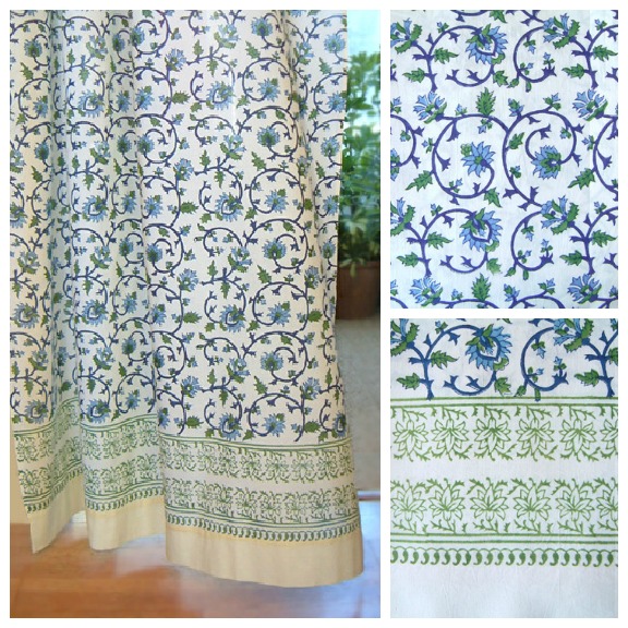 Exotic Turquoise Floral Tab Top Sheer Curtain Panel