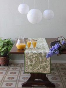 _paisley_green_cream_table_runner Lime Green Cream Elegant Cotton Table Runner