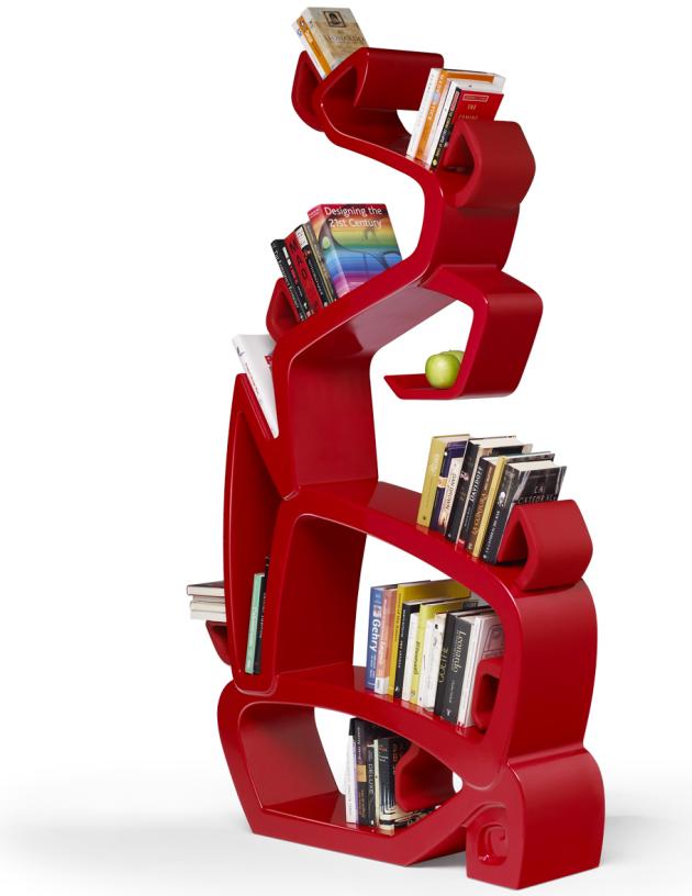 red bookshelf