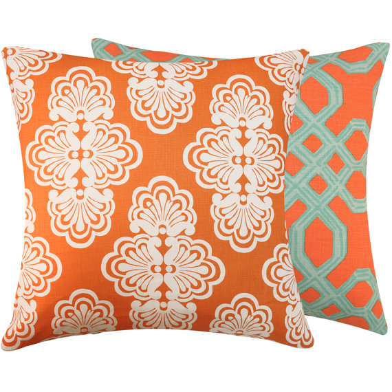 Orange and turquoise pillows, Etsy