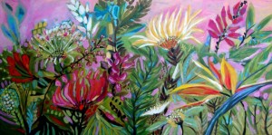 Bohemian abstract painting, Karen Fields, Etsy
