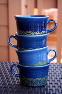 Cobalt Blue Mugs with gold lace, Etsy