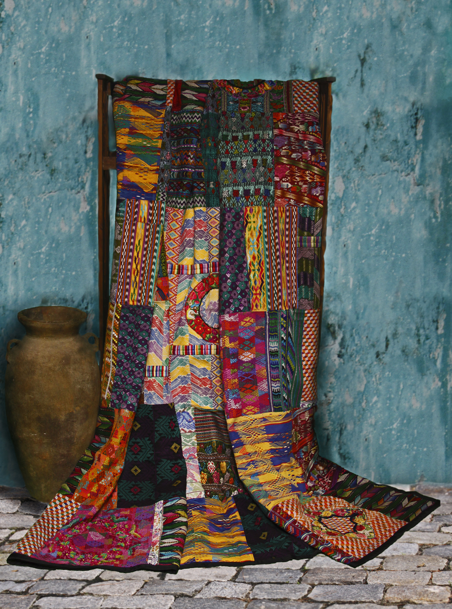 Original Handmade Mixed Huipile Patchwork Quilt, Guatemala - Fair Trade Quilts and Crafts