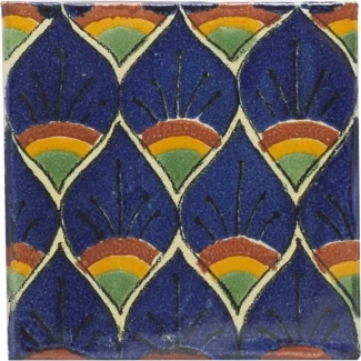 Blue Peacock Feathers Talavera Tile - Tierra y Fuego