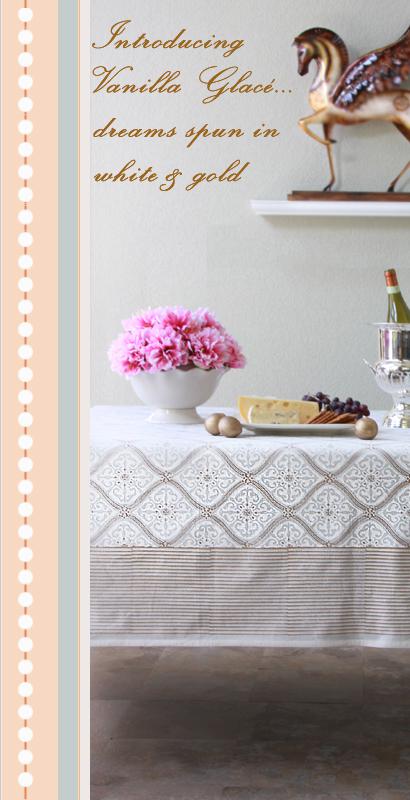 Vanilla Glac� ~ White Gold Bedding, Curtains & Table Linens