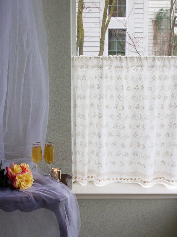 Bridal Veil ~ White and Gold Elegant Romantic Curtain Panel