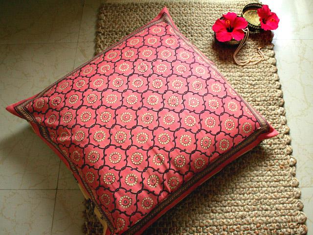 Pink hand printed throw pillow