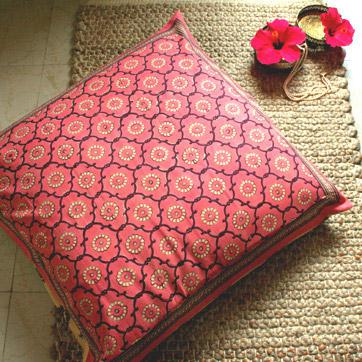 India Rose ~ Floral Pink India Sari Decorative Euro Pillow Sham