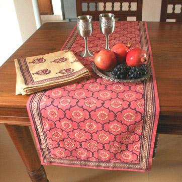 decorative pink floral dining table runner Indian Sari pink table runner