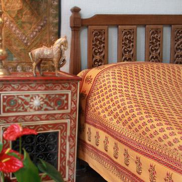 Indian Summer ~ Orange Paisley Exotic Sari Print Queen Bedspread