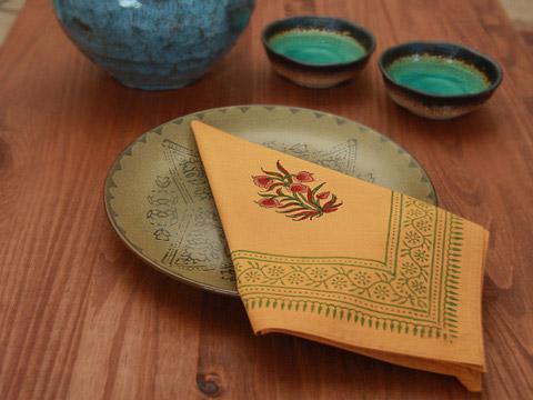 Orange Paisley Exotic Sari Print Napkins
