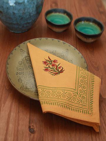Indian Summer ~ Orange Paisley Cotton Dinner Napkins