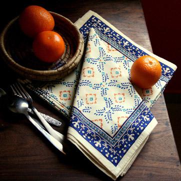 Morning Dew ~ Yellow Blue French Cotton Dinner Napkins
