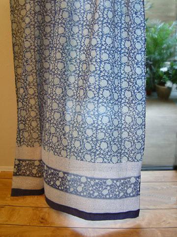 Midnight Lotus ~ Unique Asian Blue Floral Curtain Panel