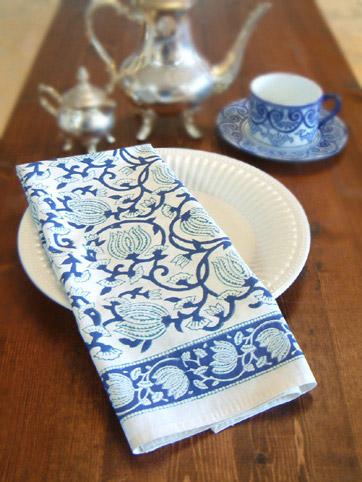 Midnight Lotus ~ Blue and White Floral Party Dinner Napkins