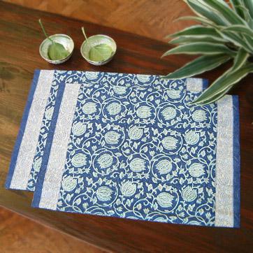 Midnight Lotus ~ Blue Linen Table Placemats (Set of 6)