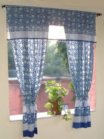 Midnight Lotus ~ Blue Beaded Window Valance Curtains Treatments