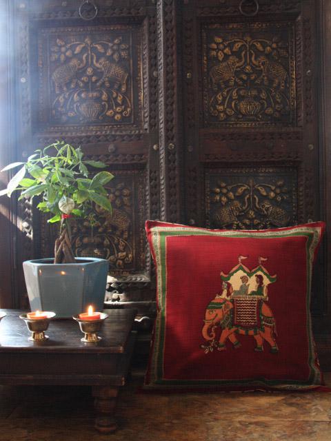 Maharaja ~ Beautiful Burgundy Royal Elephant Cushion Slipcover