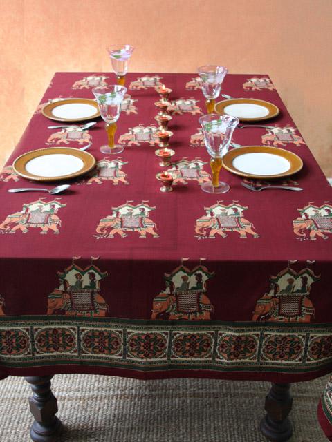 Maharaja ~ Beautiful Burgundy Red Royal Indian Tablecloth