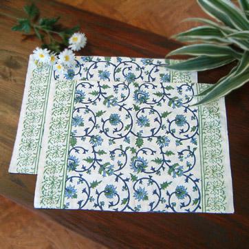 Moonlit Taj ~ Blue Linen Table Placemats (Set of 6)