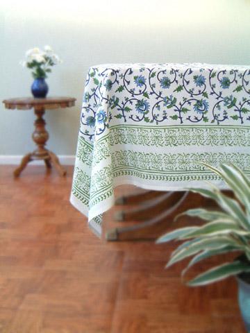Moonlit Taj Elegant Floral Turquoise Indian Table Cloths