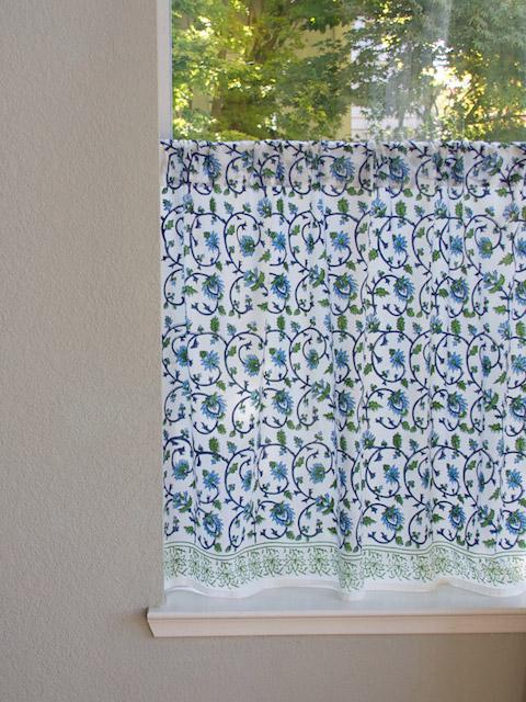 Moonlit Taj ~ Exotic Turquoise Floral Kitchen Curtain
